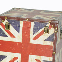 Union Jack Print Canvas Upholstered Storage Trunk, Multicolor, Set of 3 - BM205923