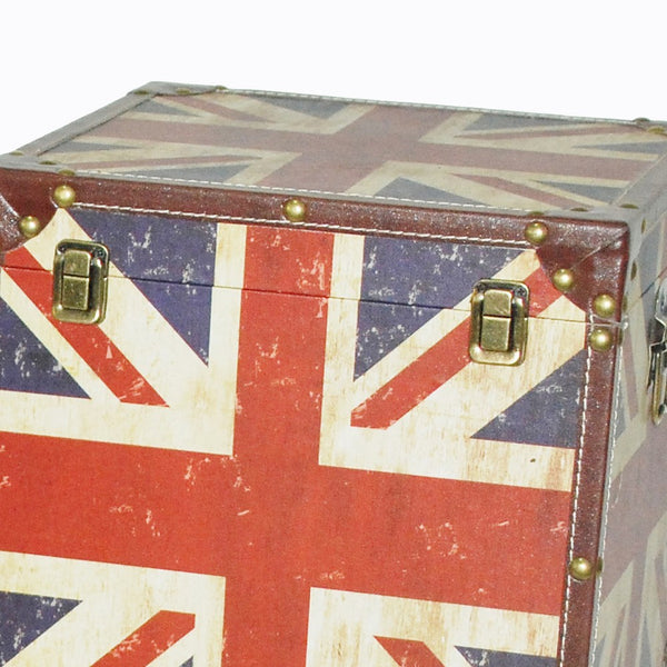 Union Jack Print Canvas Upholstered Storage Trunk, Multicolor, Set of 3 - BM205923