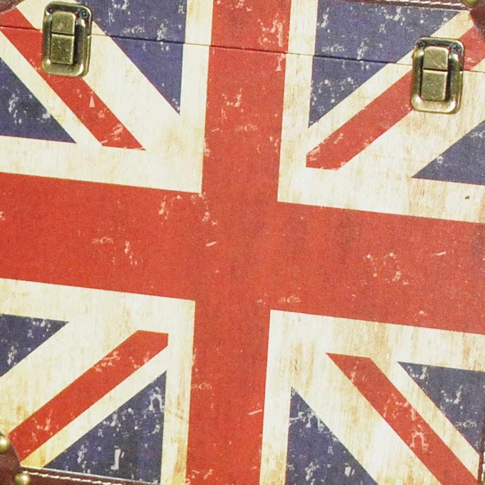 Union Jack Print Canvas Upholstered Storage Trunk, Multicolor, Set of 3 - BM205923