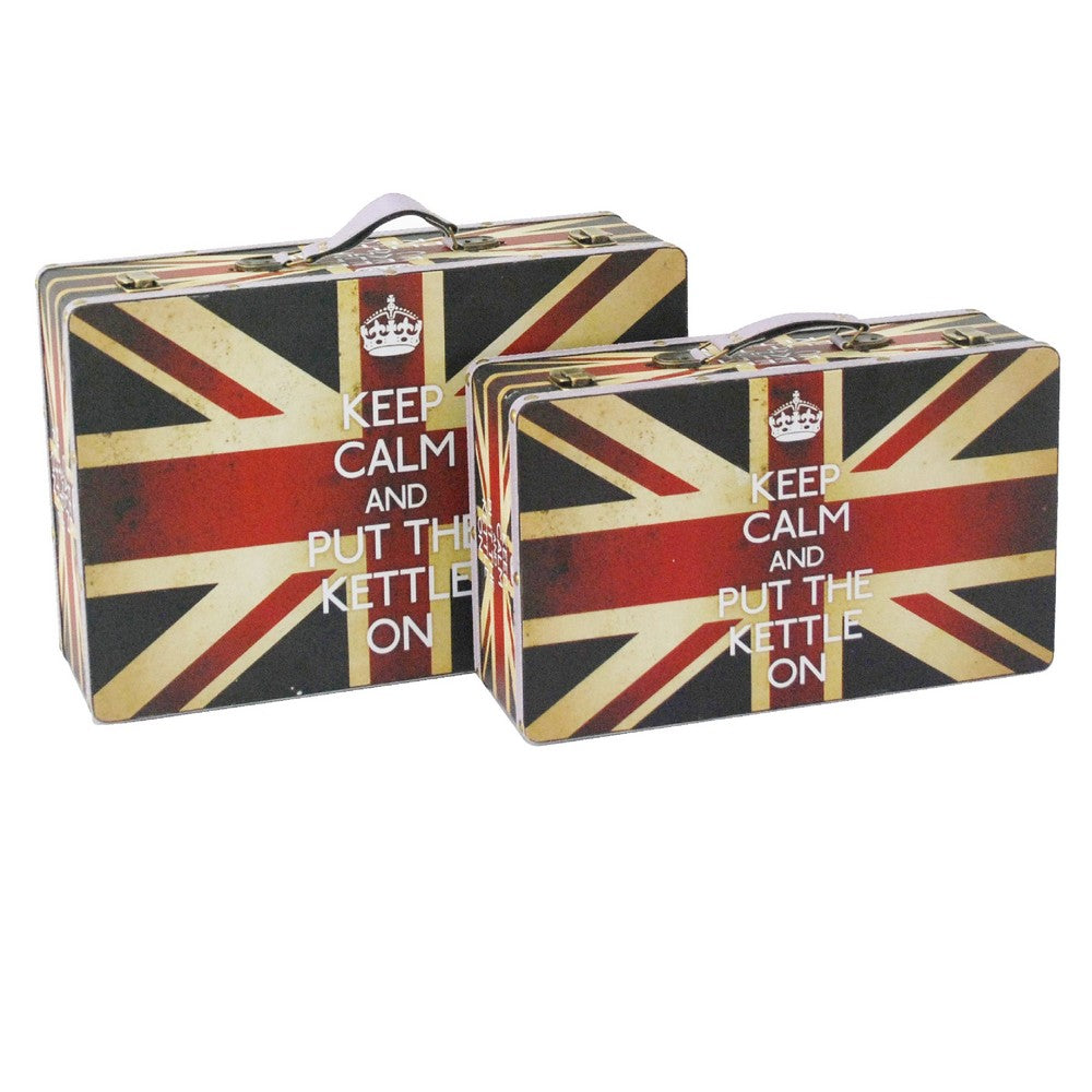 Suitcase with Union Jack Print Canvas Upholstery, Multicolor, Set of 2 - BM205924