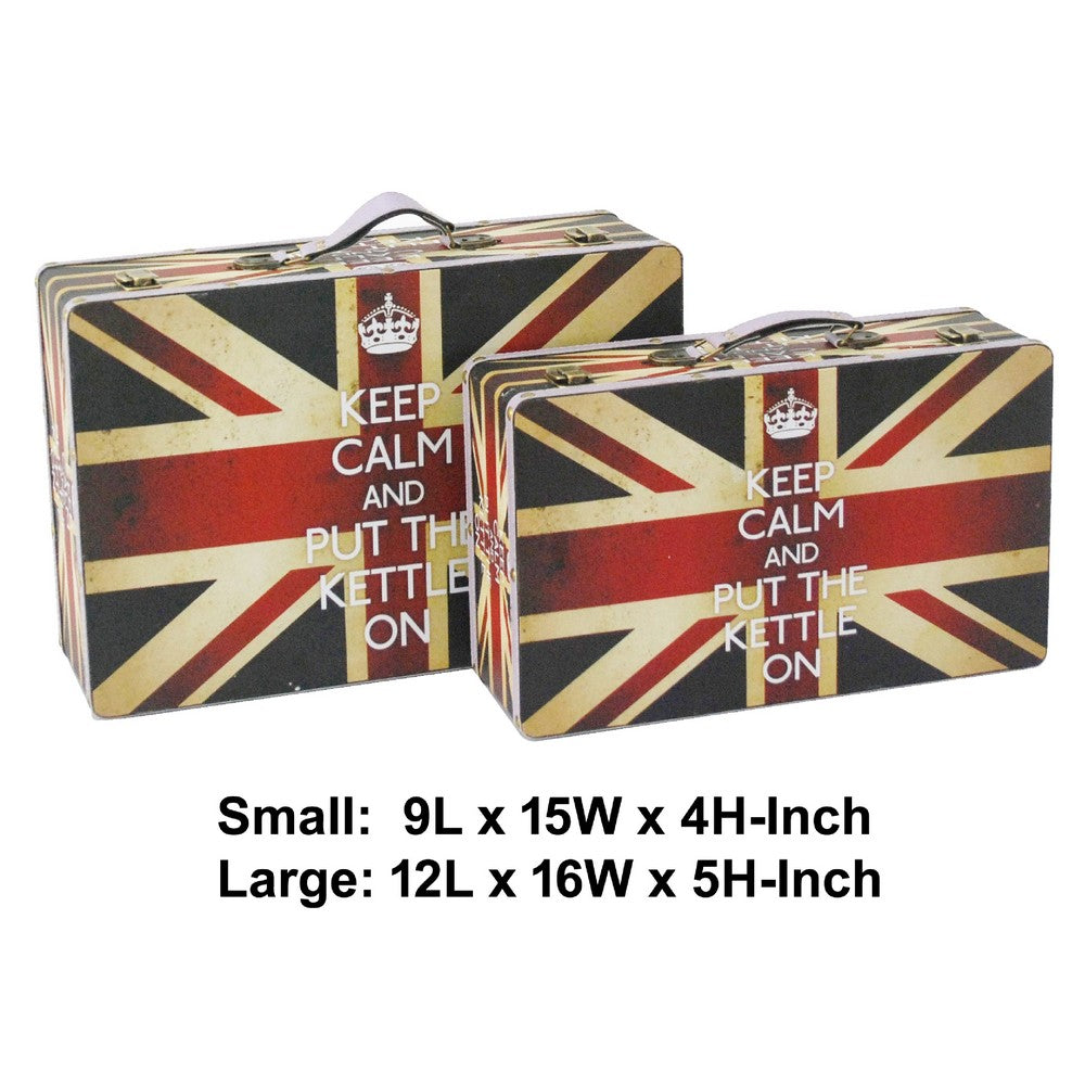 Suitcase with Union Jack Print Canvas Upholstery, Multicolor, Set of 2 - BM205924
