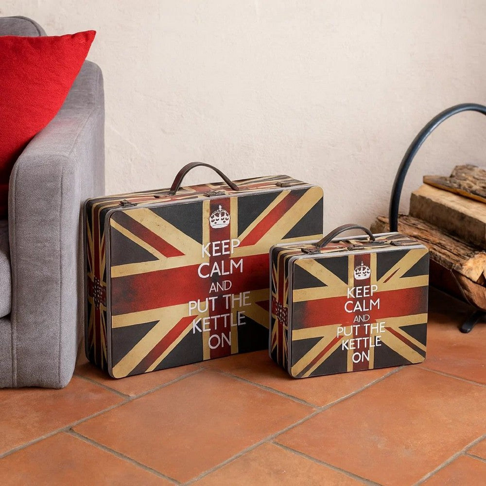 Suitcase with Union Jack Print Canvas Upholstery, Multicolor, Set of 2 - BM205924