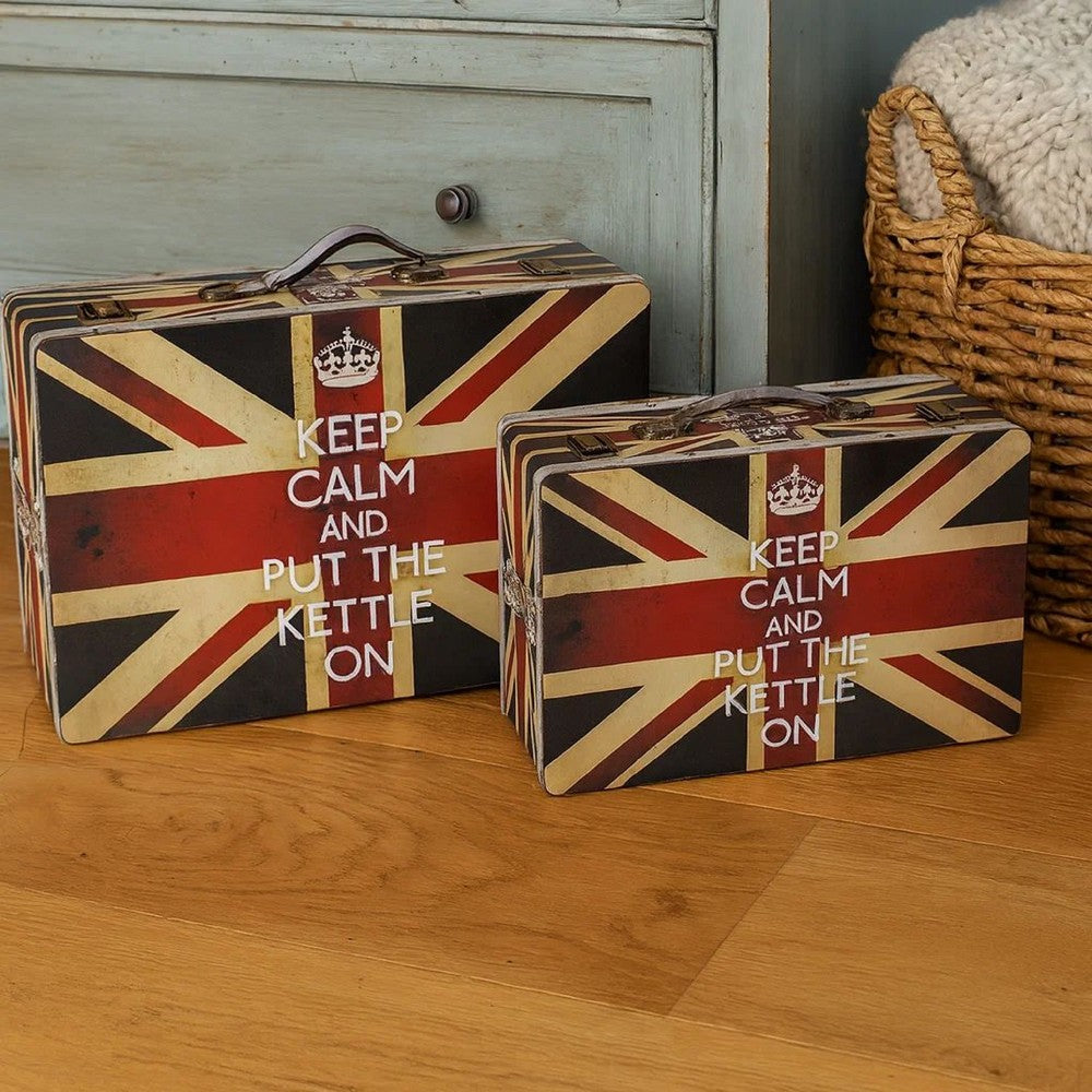 Suitcase with Union Jack Print Canvas Upholstery, Multicolor, Set of 2 - BM205924