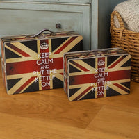 Suitcase with Union Jack Print Canvas Upholstery, Multicolor, Set of 2 - BM205924