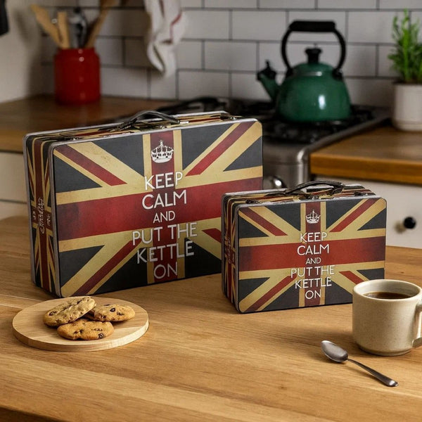Suitcase with Union Jack Print Canvas Upholstery, Multicolor, Set of 2 - BM205924