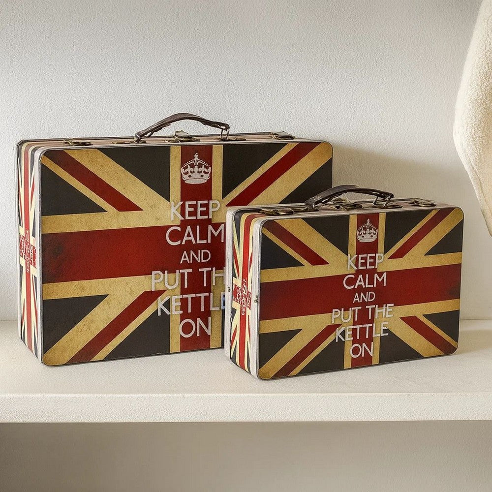 Suitcase with Union Jack Print Canvas Upholstery, Multicolor, Set of 2 - BM205924