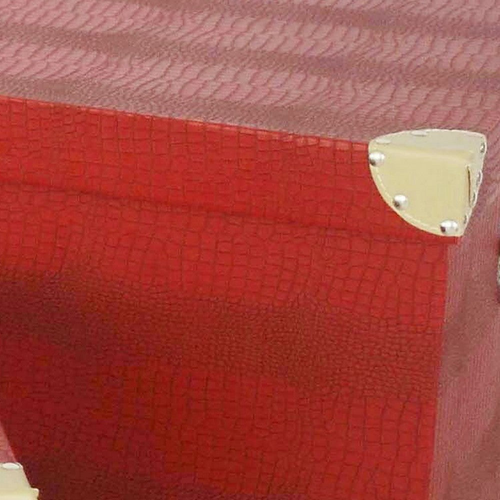 Storage Trunk with Textured Canvas Upholstery, Red and Gold, Set of 3 - BM205925