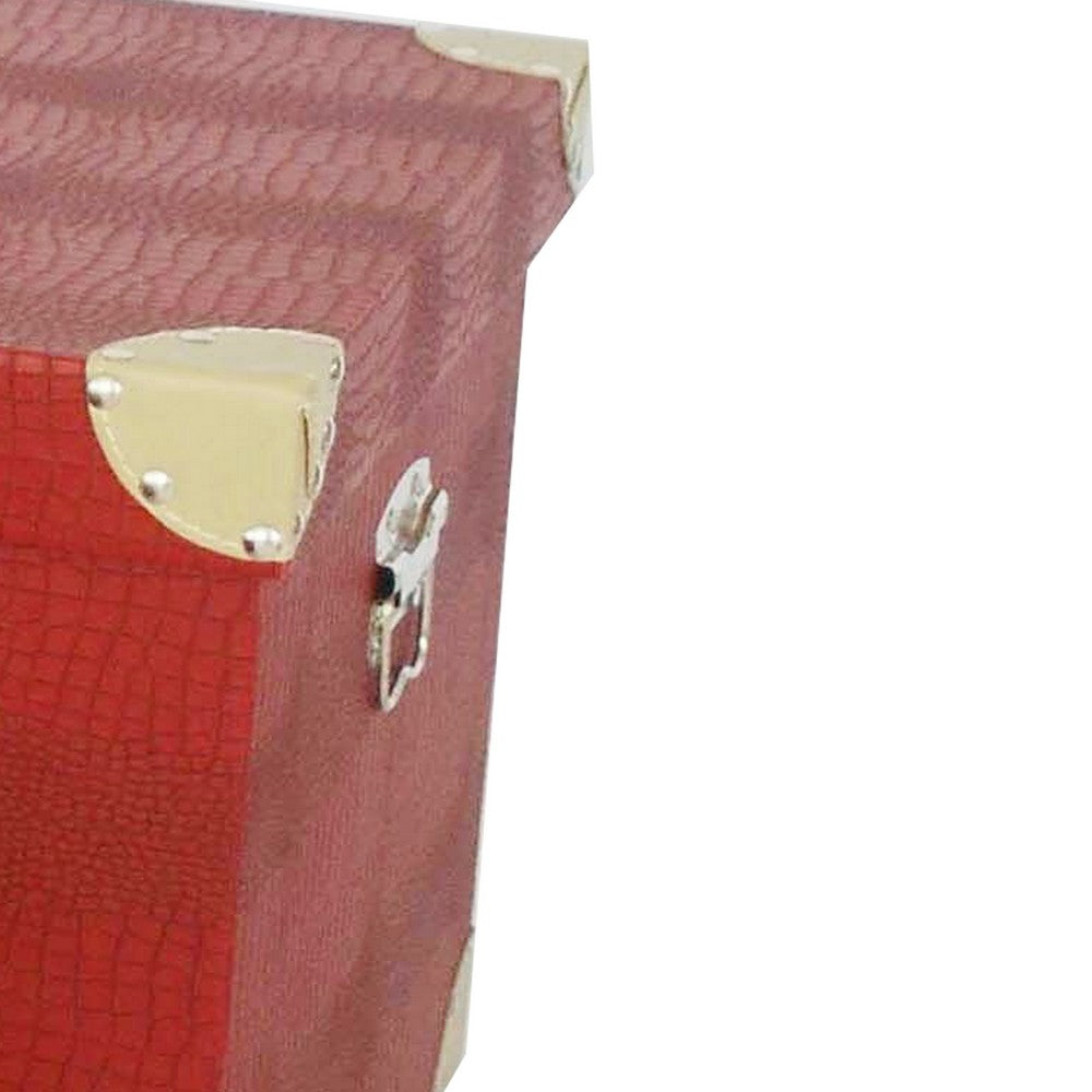 Storage Trunk with Textured Canvas Upholstery, Red and Gold, Set of 3 - BM205925