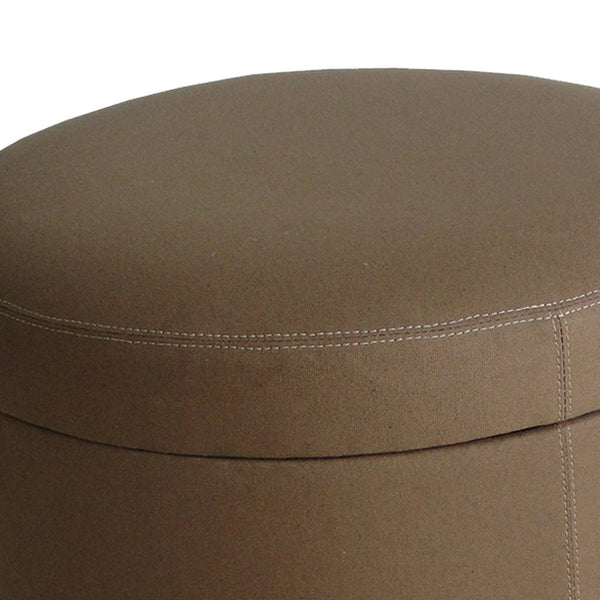 Fabric Upholstered Round Ottoman with Double Stitch Details, Brown - BM205927