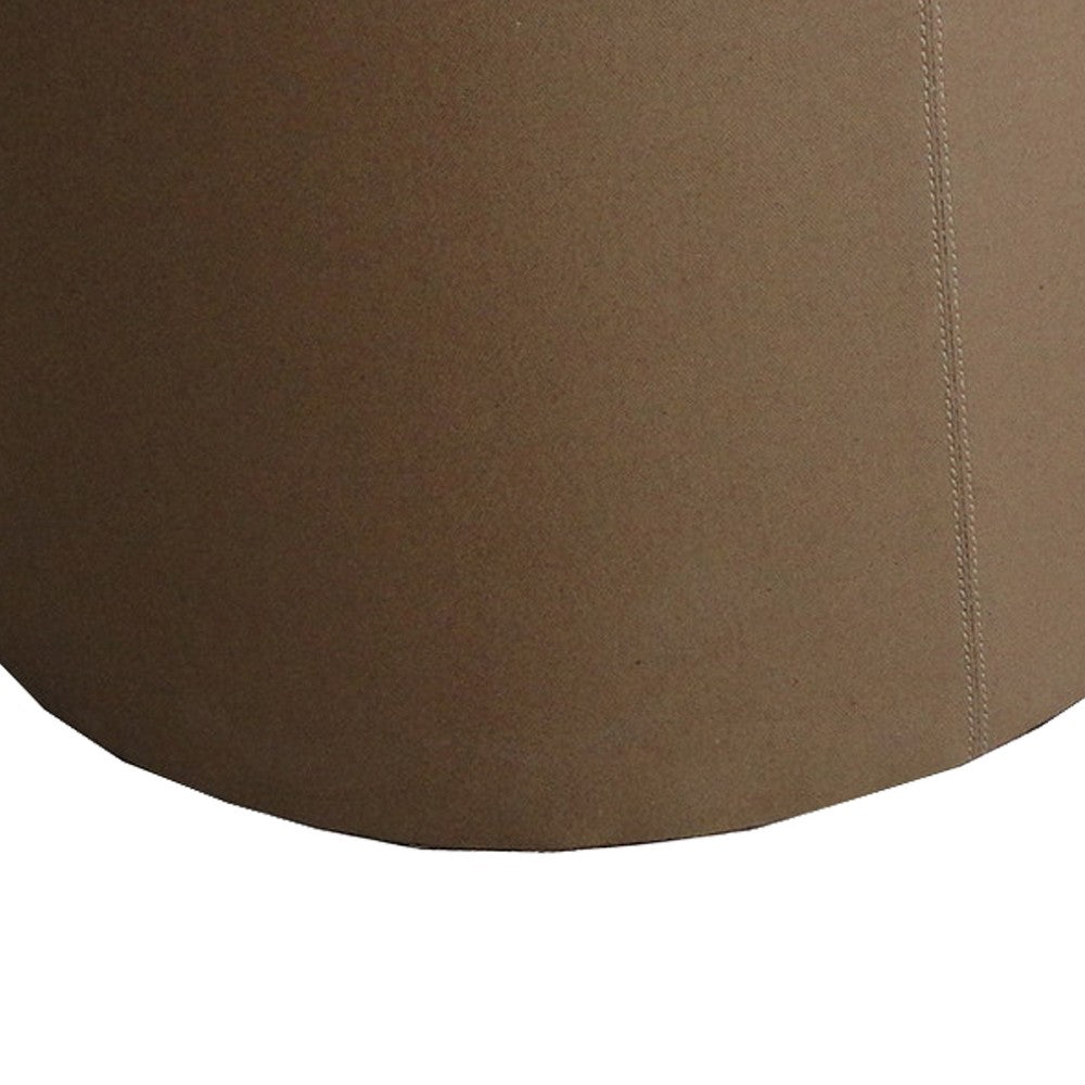 Fabric Upholstered Round Ottoman with Double Stitch Details, Brown - BM205927