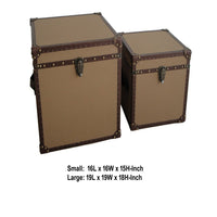 Fabric Upholstered Square Trunk with Nailhead Details, Brown, Set of 2 - BM205929
