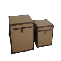 Fabric Upholstered Square Trunk with Nailhead Details, Brown, Set of 2 - BM205929