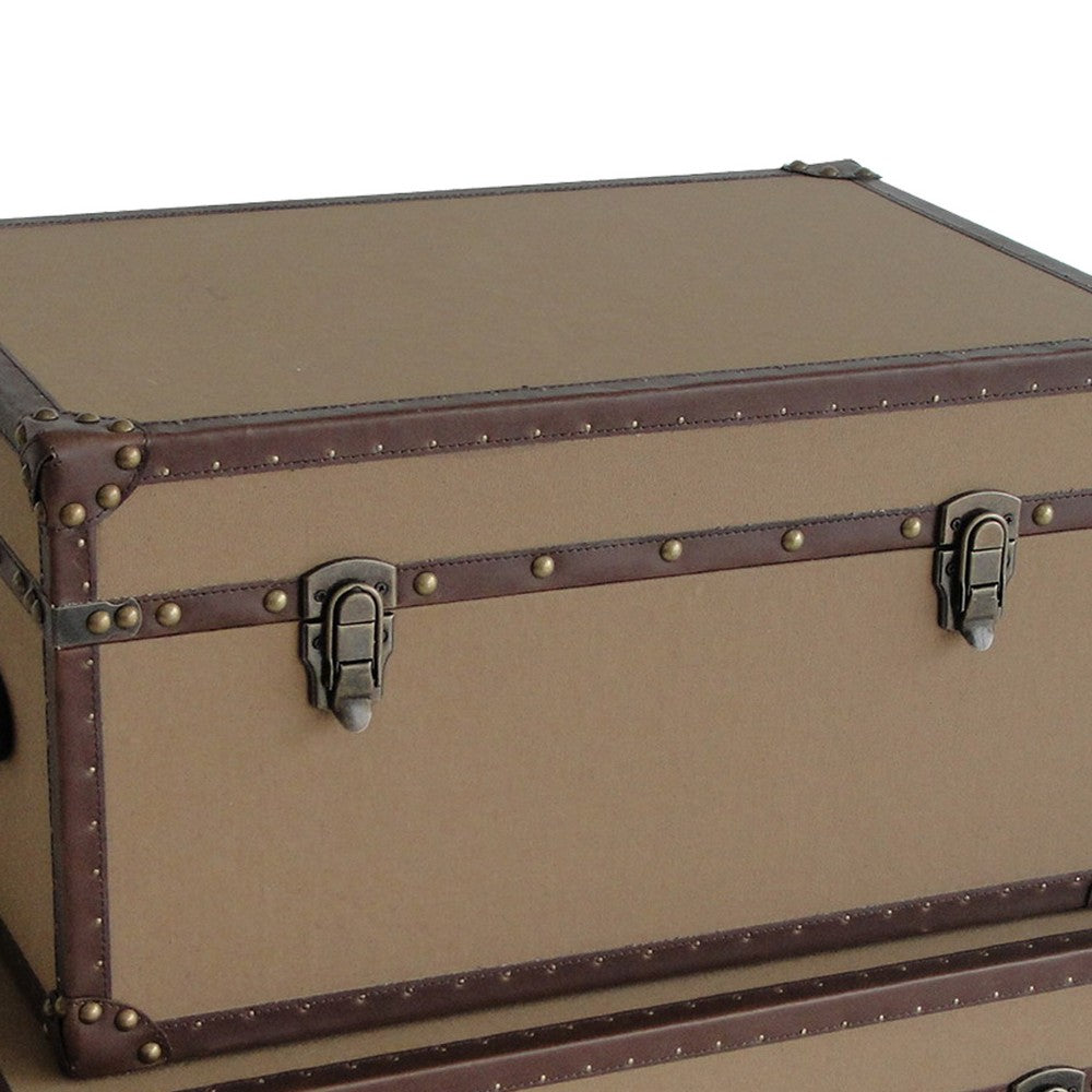 Fabric Upholstered Rectangular Trunk with Nailhead Details, Brown, Set of 2 - BM205930