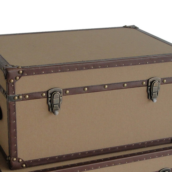 Fabric Upholstered Rectangular Trunk with Nailhead Details, Brown, Set of 2 - BM205930