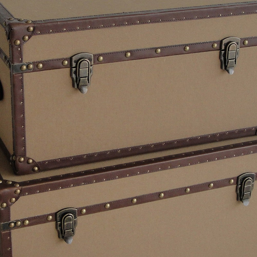 Fabric Upholstered Rectangular Trunk with Nailhead Details, Brown, Set of 2 - BM205930