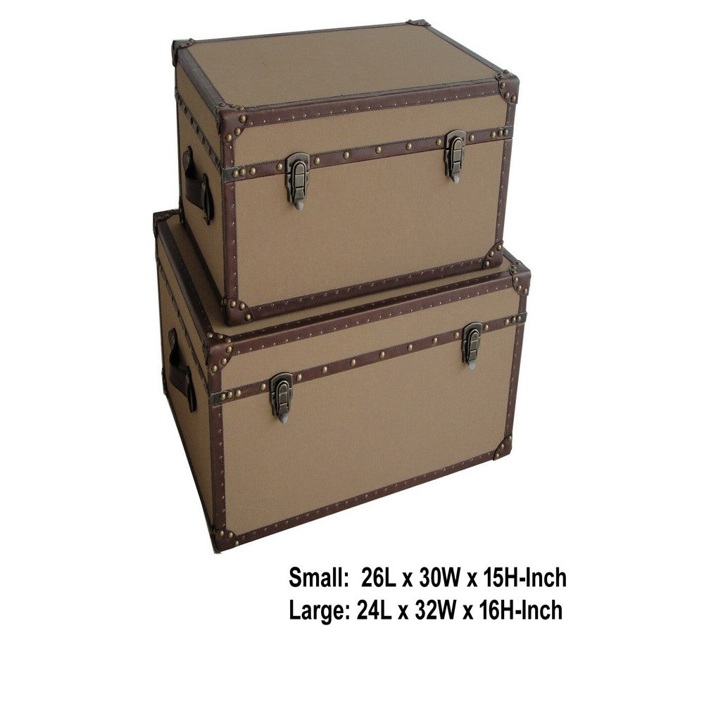 Fabric Upholstered Rectangular Trunk with Nailhead Details, Brown, Set of 2 - BM205930