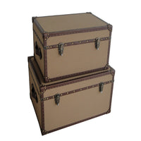 Fabric Upholstered Rectangular Trunk with Nailhead Details, Brown, Set of 2 - BM205930