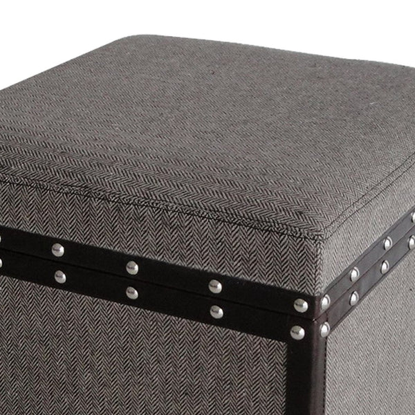 Fabric Upholstered Storage Stool with Faux-Leather Details, Gray - BM205931