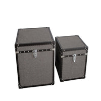 Fabric Upholstered Square Trunk with Nailhead Details, Gray, Set of 2 - BM205932