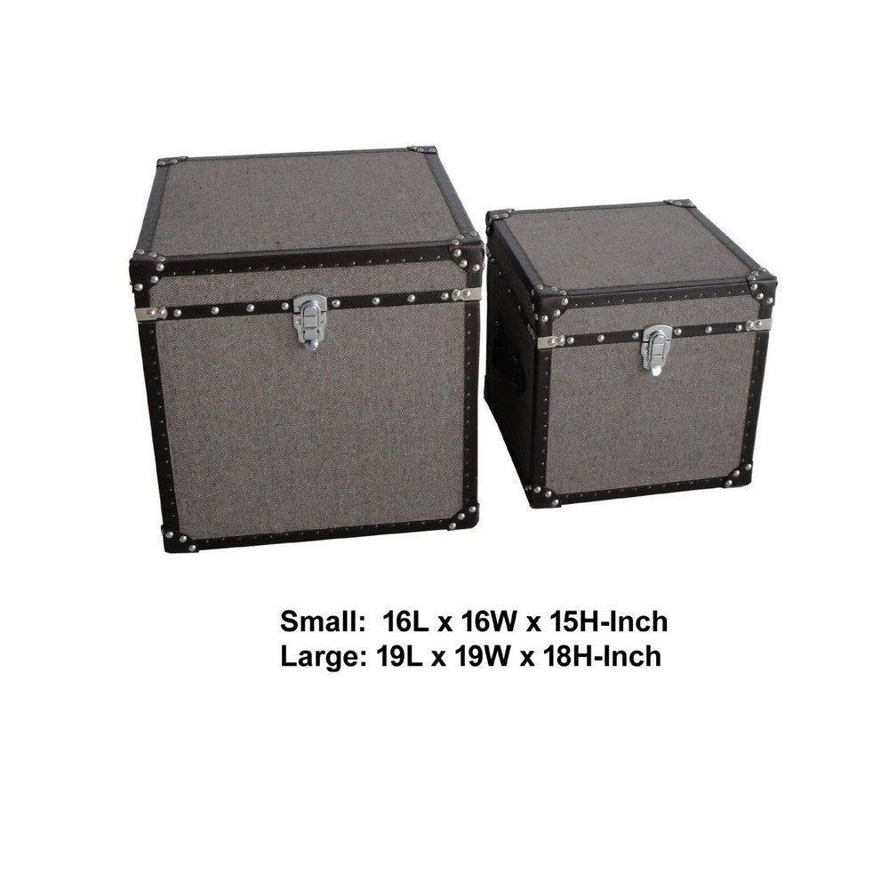 Fabric Upholstered Square Trunk with Nailhead Details, Gray, Set of 2 - BM205932