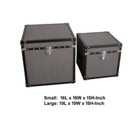 Fabric Upholstered Square Trunk with Nailhead Details, Gray, Set of 2 - BM205932