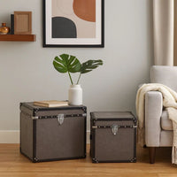 Fabric Upholstered Square Trunk with Nailhead Details, Gray, Set of 2 - BM205932