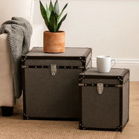 Fabric Upholstered Square Trunk with Nailhead Details, Gray, Set of 2 - BM205932