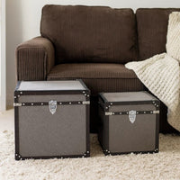 Fabric Upholstered Square Trunk with Nailhead Details, Gray, Set of 2 - BM205932
