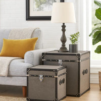 Fabric Upholstered Square Trunk with Nailhead Details, Gray, Set of 2 - BM205932