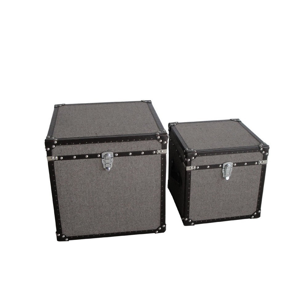 Fabric Upholstered Square Trunk with Nailhead Details, Gray, Set of 2 - BM205932