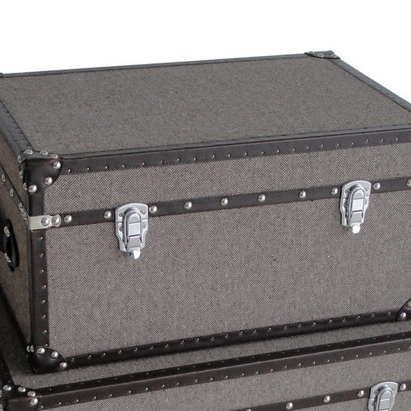 Fabric Upholstered Rectangular Trunk with Nailhead Details, Gray, Set of 2 - BM205933