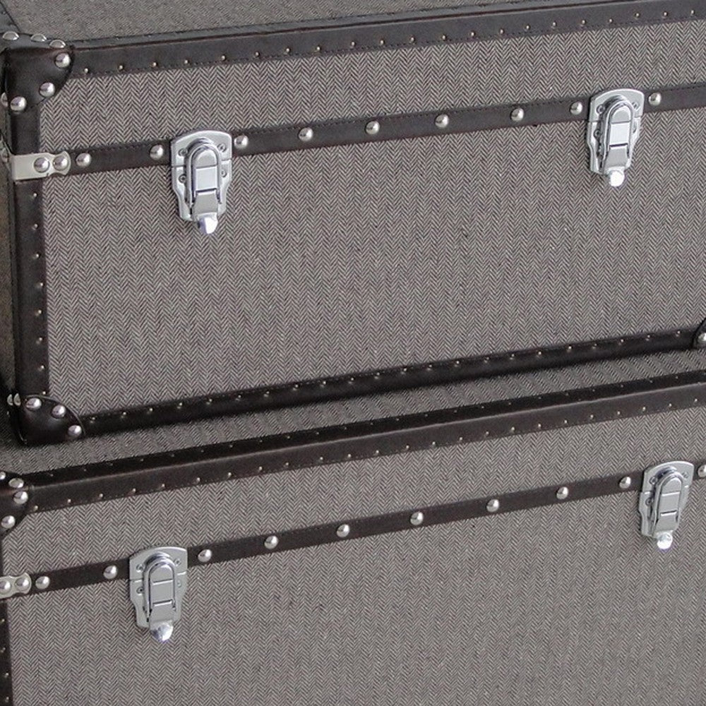 Fabric Upholstered Rectangular Trunk with Nailhead Details, Gray, Set of 2 - BM205933
