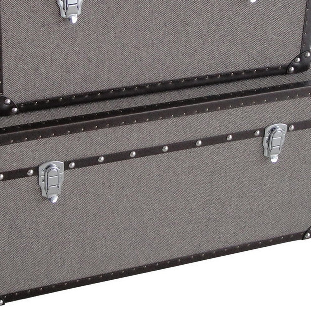 Fabric Upholstered Rectangular Trunk with Nailhead Details, Gray, Set of 2 - BM205933