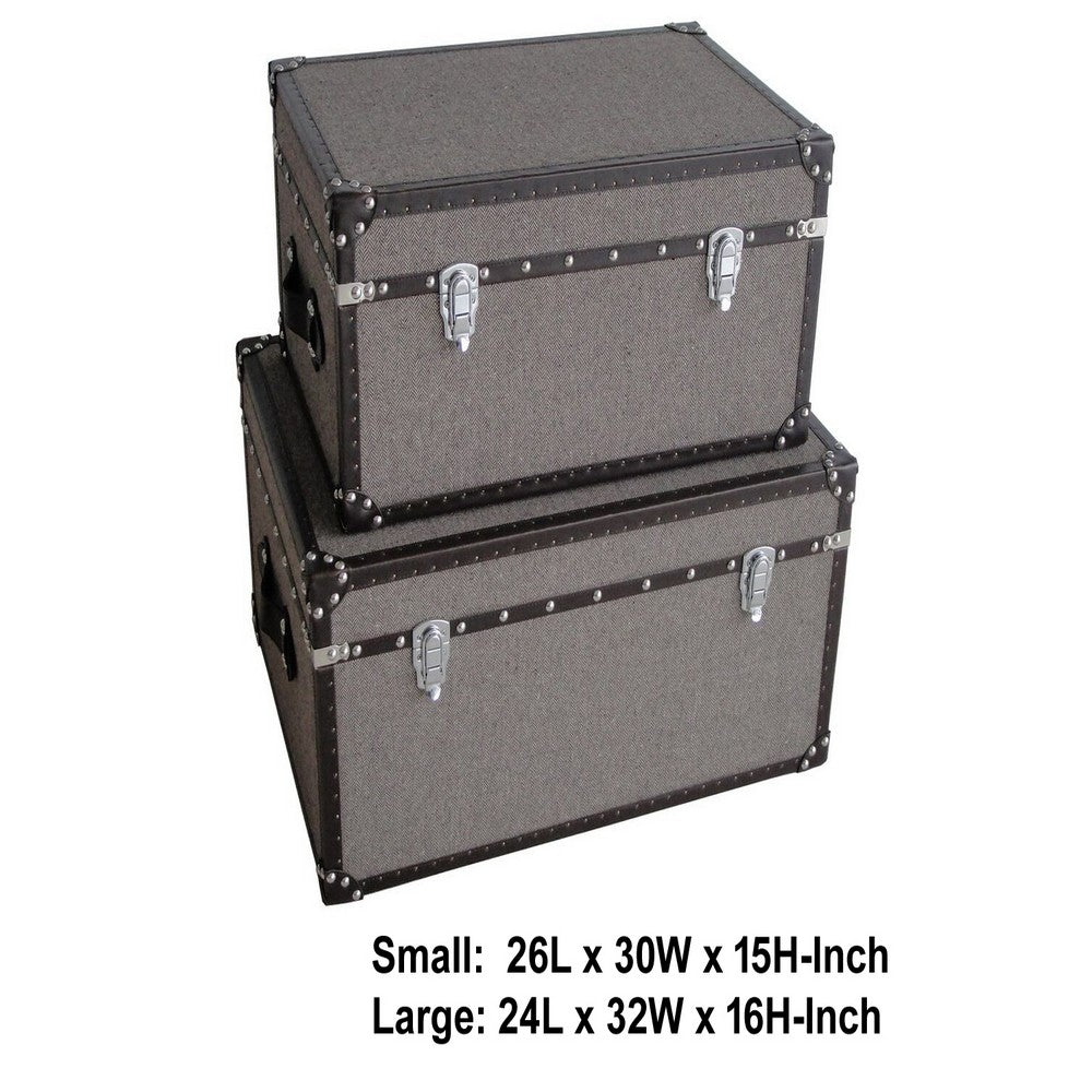 Fabric Upholstered Rectangular Trunk with Nailhead Details, Gray, Set of 2 - BM205933
