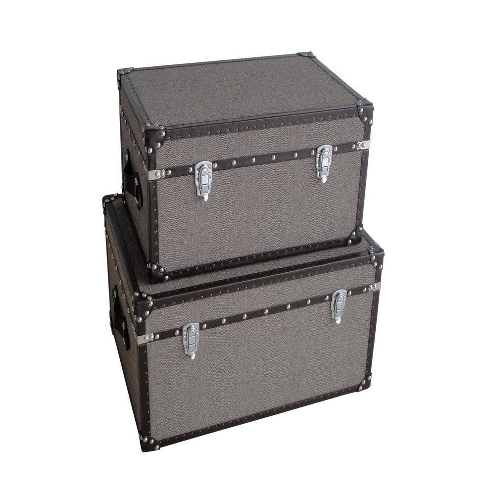 Fabric Upholstered Rectangular Trunk with Nailhead Details, Gray, Set of 2 - BM205933