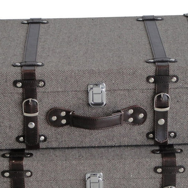 Textured Fabric Upholstered Suitcase with Nailhead Details, Gray, Set of 2 - BM205934