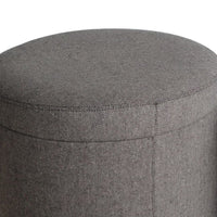 Round Storage Ottoman with Textured Fabric Upholstery, Gray - BM205936