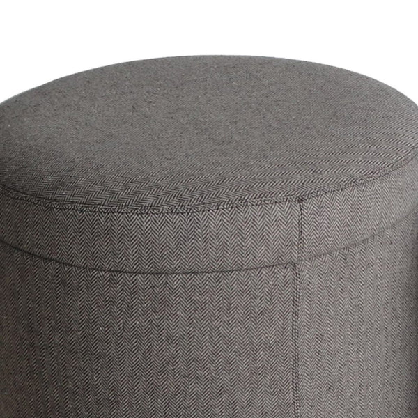 Round Storage Ottoman with Textured Fabric Upholstery, Gray - BM205936