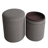 Round Storage Ottoman with Textured Fabric Upholstery, Gray - BM205936