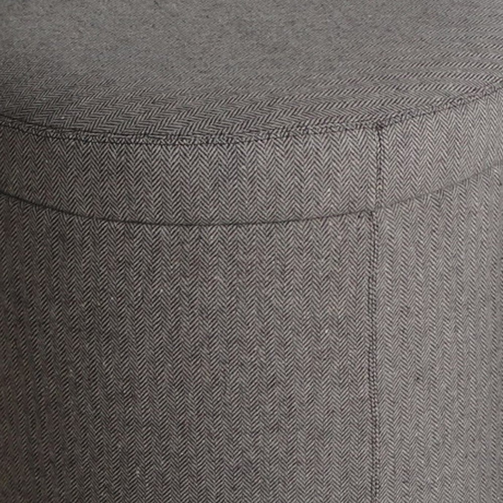 Round Storage Ottoman with Textured Fabric Upholstery, Gray - BM205936