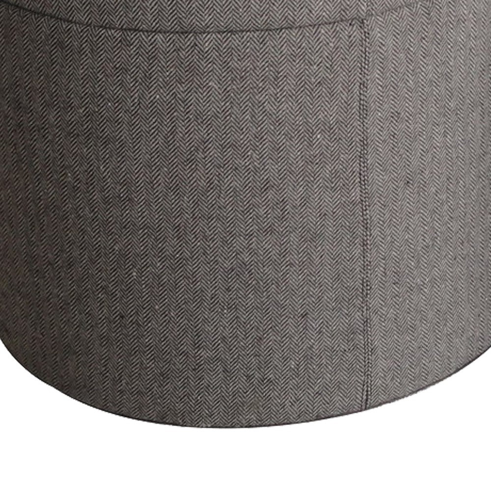 Round Storage Ottoman with Textured Fabric Upholstery, Gray - BM205936