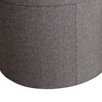 Round Storage Ottoman with Textured Fabric Upholstery, Gray - BM205936