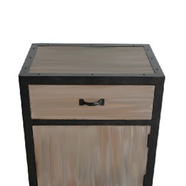 Transitional Wooden End Table with Metal Framing, Black & Brown - BM205937