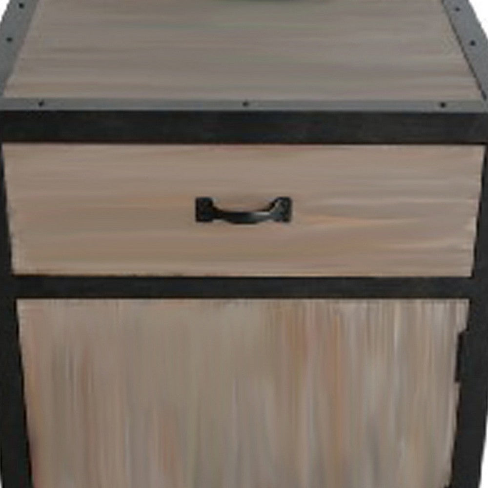 Transitional Wooden End Table with Metal Framing, Black & Brown - BM205937