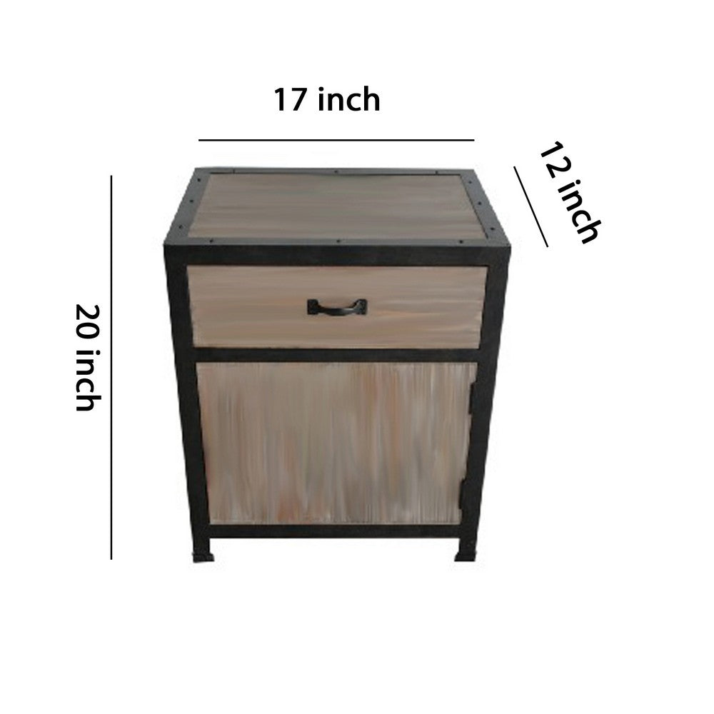 Transitional Wooden End Table with Metal Framing, Black & Brown - BM205937