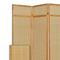 Wooden Frame 3 panel Foldable Screen with Bamboo Straw Details, Brown - BM205939