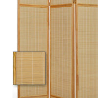 Wooden Frame 3 panel Foldable Screen with Bamboo Straw Details, Brown - BM205939