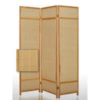 Wooden Frame 3 panel Foldable Screen with Bamboo Straw Details, Brown - BM205939
