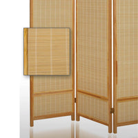 Wooden Frame 3 panel Foldable Screen with Bamboo Straw Details, Brown - BM205939