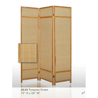 Wooden Frame 3 panel Foldable Screen with Bamboo Straw Details, Brown - BM205939